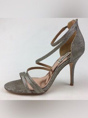 Badgley Mischka Landmark Platinum Glitter Strappy Heel Size 9